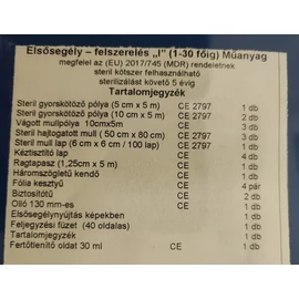 Elsősegély felszerelés I. típus (mentőláda) 30 főig